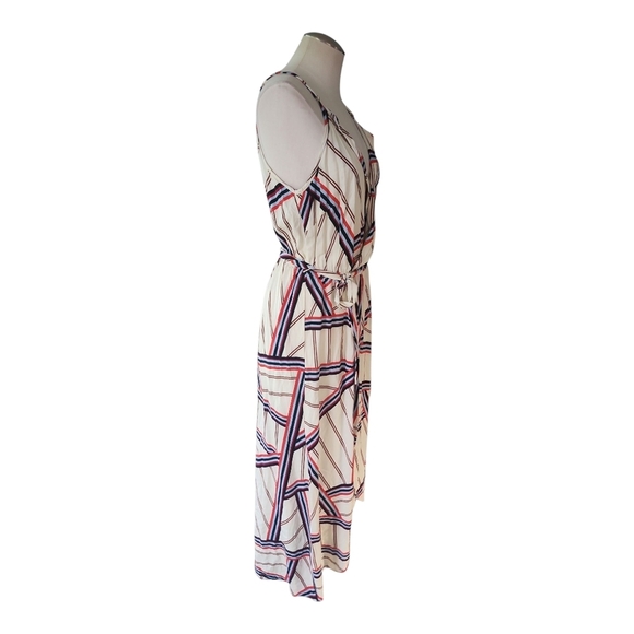 Vintage Q&A Striped Sleeveless V-Neck Dress L, Classic Summer Style - Picture 3 of 10